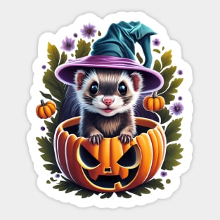 Halloween ferret pumpkin Sticker